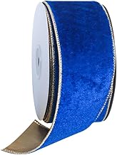 10 Yards 5cm Velvet Ribbon with Gold Edge Vintage Style Christmas Tree Decoration Ribbon for DIY Crafts Blue