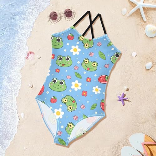 Image of Cartoon Frogs Girls One Piece Swimsuits Summer Quick Dry Beach Bathing Suit