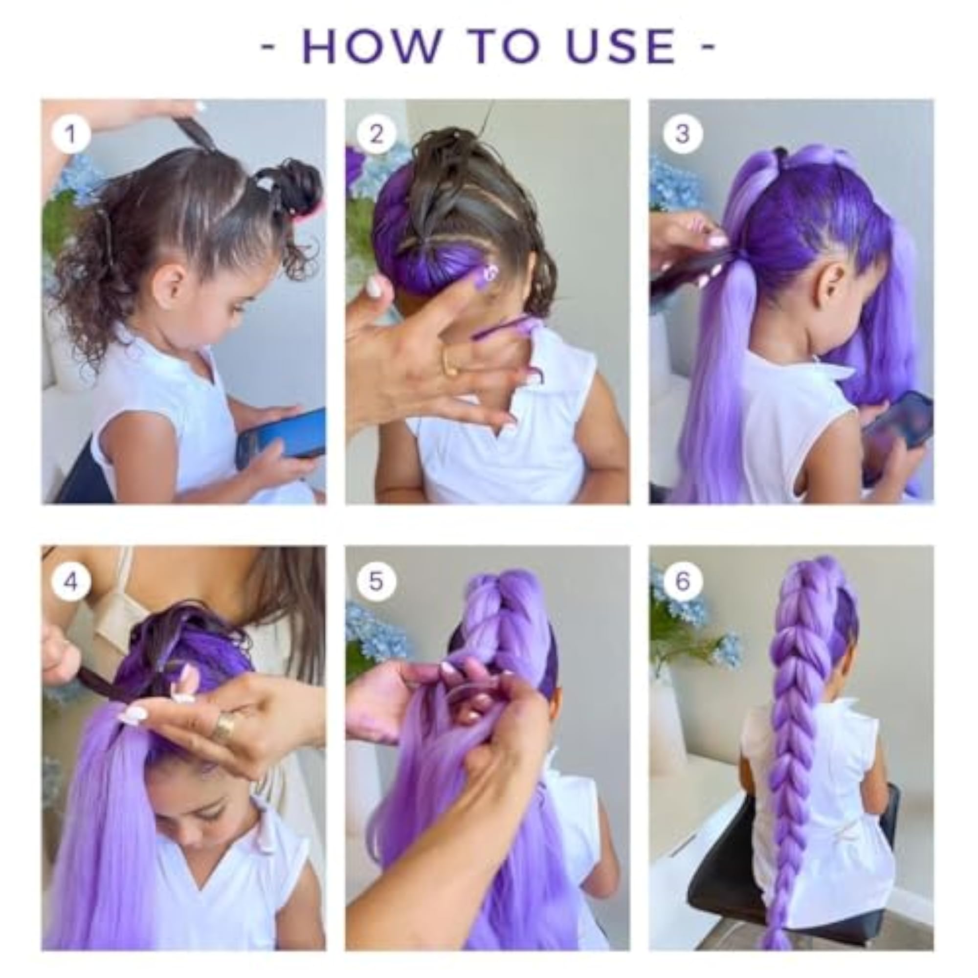 Purple Hair Extensions with Golden Butterfly Clips, Cosplay