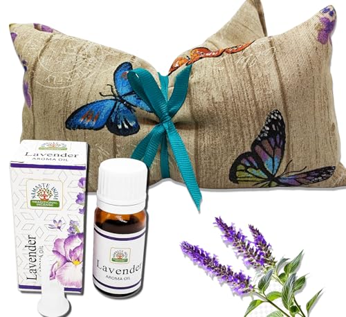 Saco Térmico Semillas para Microondas Aroma Lavanda (44 cm x 11 cm) + Aceite de Lavanda - Semillas de Trigo y Lavanda - Dolores Musculares-Menstruales-Cervicales (mariposas-letras)