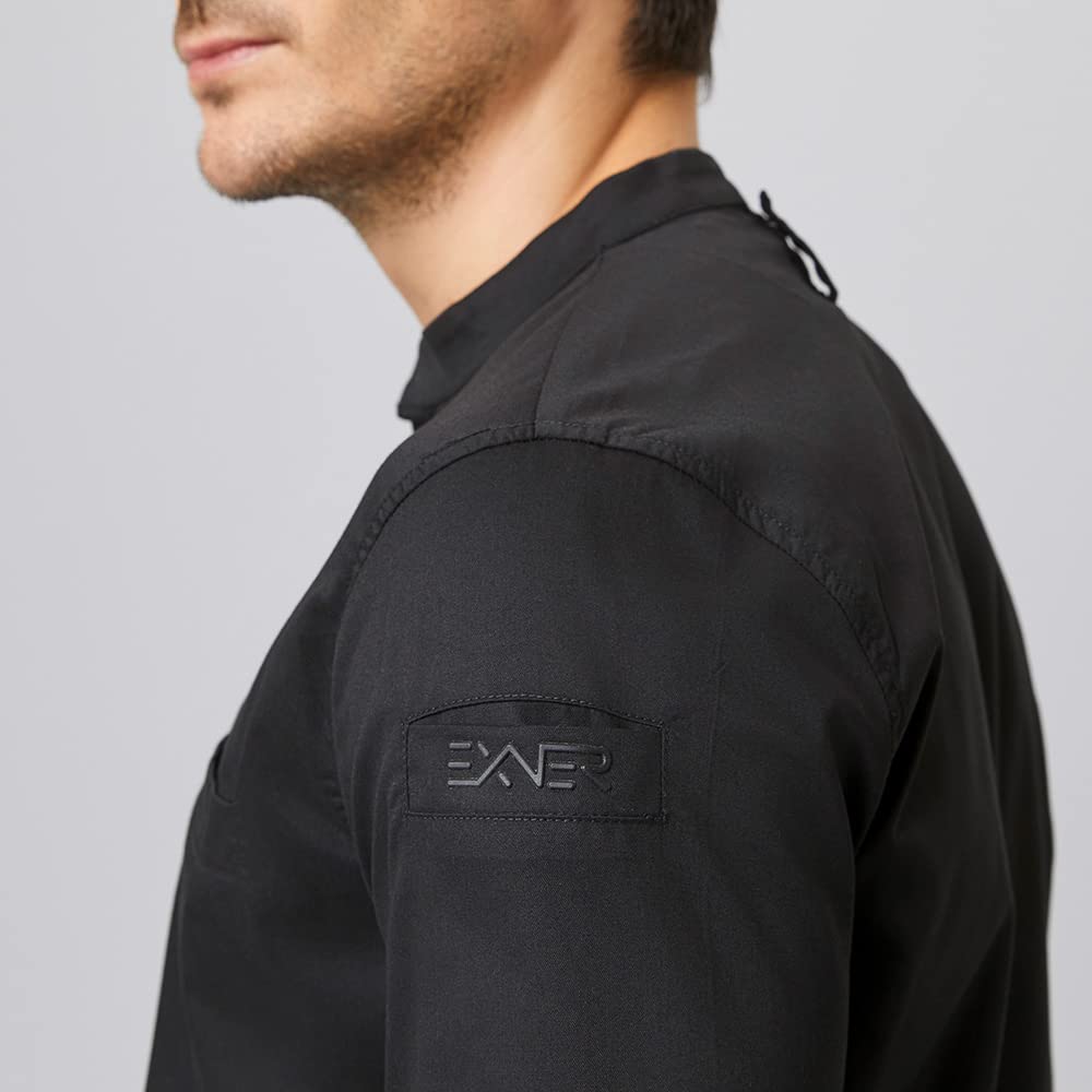 EXNER Giacca funzionale da cuoco, slim fit stretch, maniche lunghe, misto cotone, disponibile in bianco, nero, grigio e blu