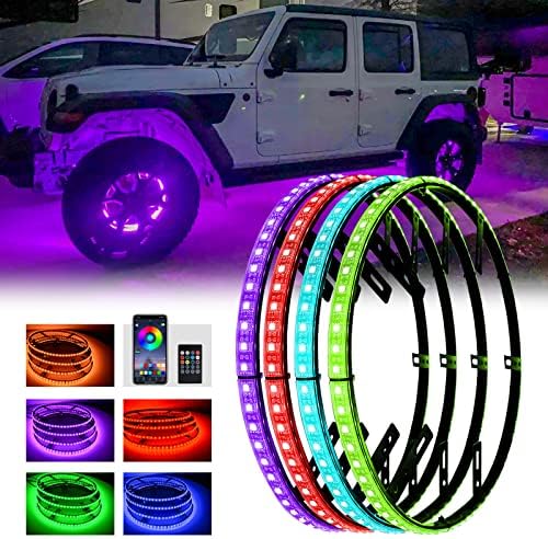 IGLDIPUO 15.5" LED Wheel Ring Lighting Kit RGB with Remote and APP Smart Trim LED KIT Illuminated Wheel Rim Light Kit for Car Tires 4PCS(Suitable for 18-19 inch Tires)