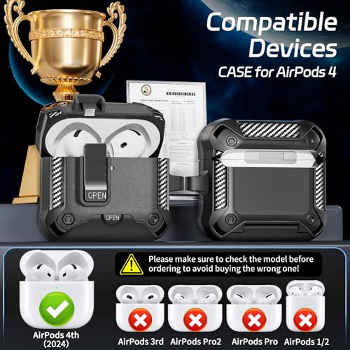 Image of Secure Lock Case for AirPods 4 with Phone Stand, Cleaning Kit & Keychain, Shockproof Protective Cover Compatible with Apple AirPods 4th Gen 2024 for Men Women, Anti-Scratch