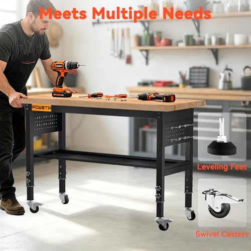 Établi réglable en hauteur pour atelier et garage | Table de travail robuste