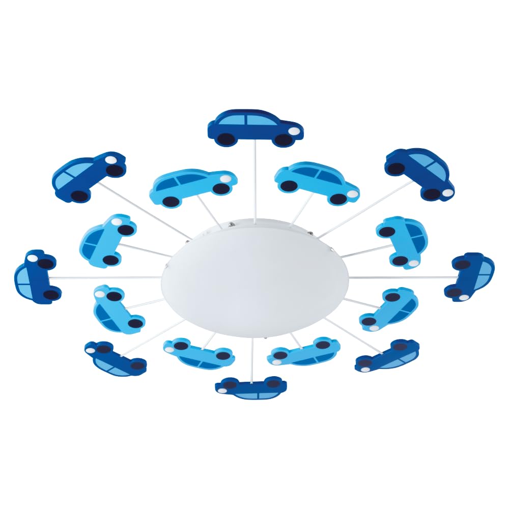Eglo Lámpara de techo Viki 1, Lámpara de pared para habitaciones infantiles de 1 foco, luz de techo de acero, color azul, cristaL satinado, blanco, portalámparas E27