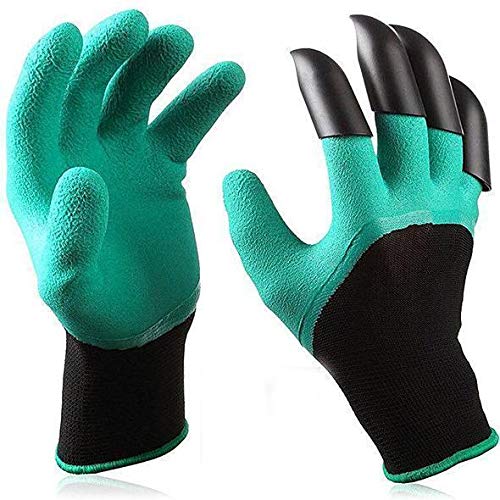 ORCOA Garden Gloves with Fingertips Claws on Right Hand, for Digging and Planting, Safe for Rose Pruning, for Quick and Easy Gardering(Medium Size) Green Colour (1 Pair)