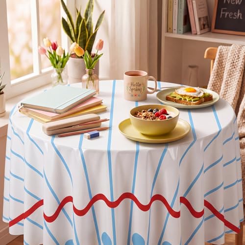 Image of Hahafelt 6 Pcs Back to School Plastic Tablecloth 84 Inch Round Notebook Paper Disposable Table Cover First Day of School Circular Table Cloth for Back Classroom Gatherings