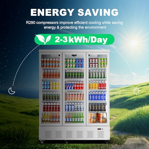 Image of 59'' W Commercial Refrigerators with 3 Glass Door, 40 Cu.Ft Beverage Refrigerators Commercial Fridge Upright Cooler with Soft LED Light and 15 Adjustable Shelves for Restaurant Stores