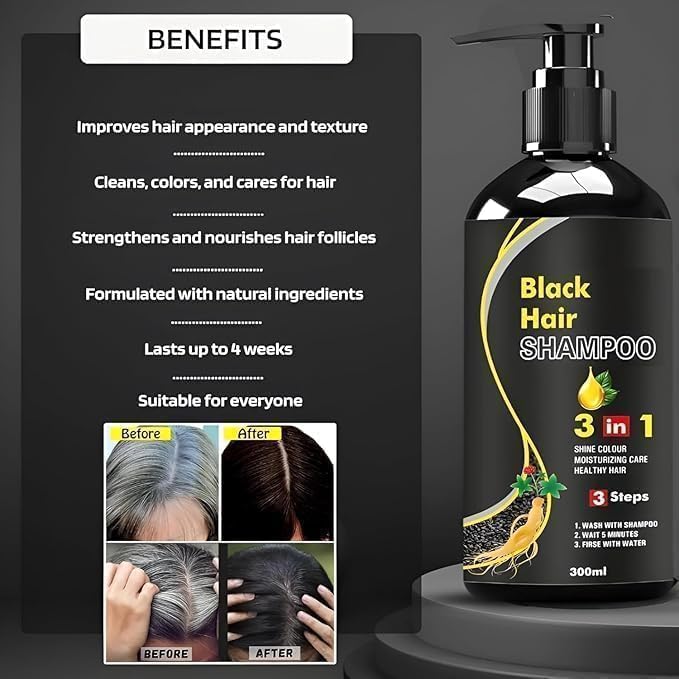 NAMEXA Herbal 3 in 1 Dye Instant Black Hair Shampoo for Women & Men Organic Shampoo Herbal 3 in 1 Dye Instant Black Coverage 3