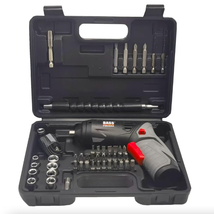 Bass Polska Multiherramienta de 20 V con batería, herramienta oscilante con luz LED, 5.000-18.000 rpm, incluye hojas de sierra, placa de lijado y maletín
