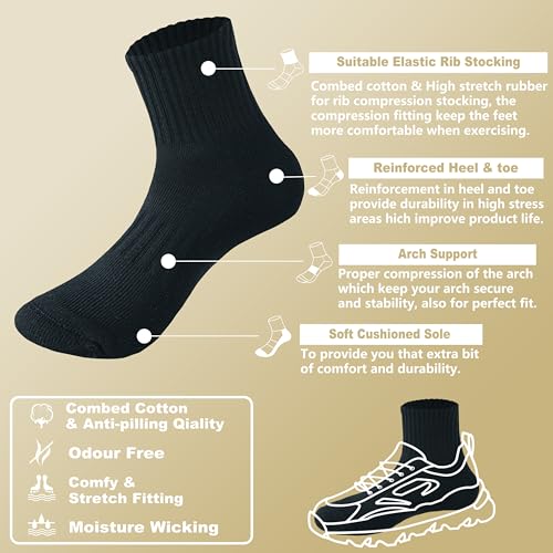 Image of MAGIARTE Womens Athletic Cotton Mini Crew Socks Thick Cushioned Running Hiking Multi Sports Socks for Women 4 Pairs