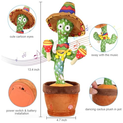 Edencomer Tanzender Sprechender Kaktus, Singender Kaktus Spielzeug nachsprechen, Interaktive Plüschtier für Kinder, Ostern Geschenke für Jungen Mädchen Erwachsene (Drummer)