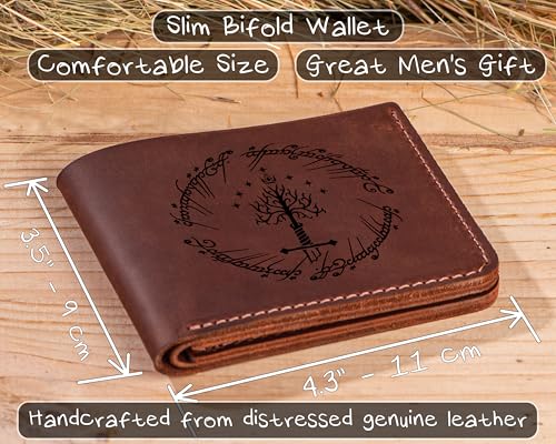 Lord Rings Wallet, Tree Of Gondor Gift for Him, One Ring Hobbit, Bifold Mens Wallet, Handmade Leather Wallet, Mens Gift For Father, Husband Gift, Boyfriend Gift k6023