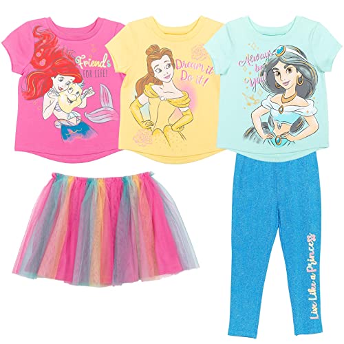 Disney Princess Belle Ariel Jasmine Toddler Girls Leggings Skirt 3 Pack T-Shirt Set 4T #TOP14