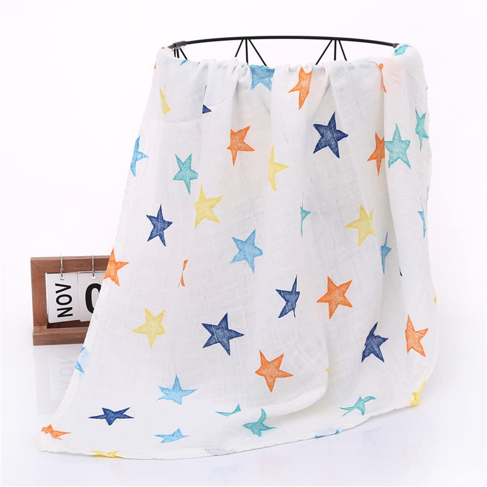 Chickwin Muslins Cloths Baby Swaddle Blanket Cotton Soft Large Printed Muslins Receiving Blanket for Girls & Boys, Swaddle Wrape for Newborn Infant, Perfect Shower Gifts (Colored Stars,120x110cm)