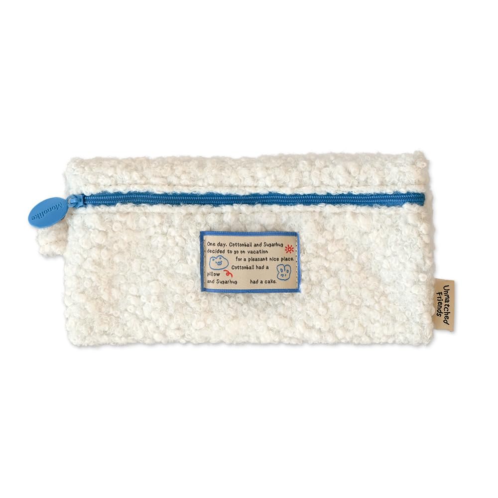Monolike Unmatched Friends Bbogeuli Pencil Case, Ivory - Slim Fuzzy Fleece Pen Pouch for Daily Use with Stain-Resistant Lining