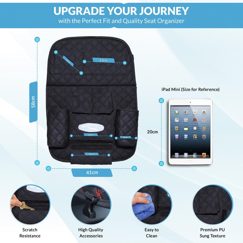 Image of Neodrift 'Seat Master' Premium 7D Car Seat Organizer, Universal Fit, Multi-Pocket Storage for Bottles, Documents or Mobile, Keys & Tissues (Full Coffee)
