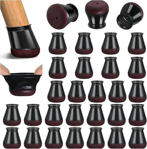 32 pièces Protection Pied de Chaise, Patins pour Chaises en Silicone avec Feutre épaissi, Noir Petit Patin de Chaise Protections Tampon de Sol, réduire Les Rayures