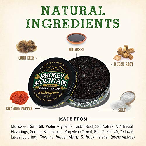 Smokey Mountain Herbal Snuff - Wintergreen - 10-Can Box - Nicotine-Free and Tobacco-Free