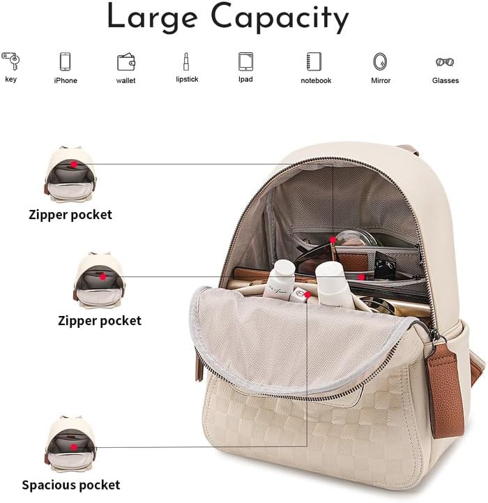 Small Backpack Purse for Women Cute PU Leather Backpack Plaid Backpack for Women Travel & Work Black