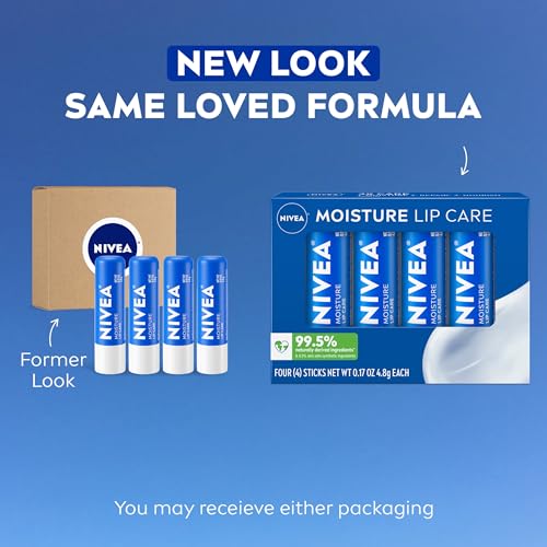 NIVEA Moisture Lip Care, Hydrating Lip Balm with Shea Butter, Nourishing Oils and Vitamin C & E, 3-in-1 Moisture, Repair and Nourish, 0.17 Oz Stick, Pack of 4 - Image 3