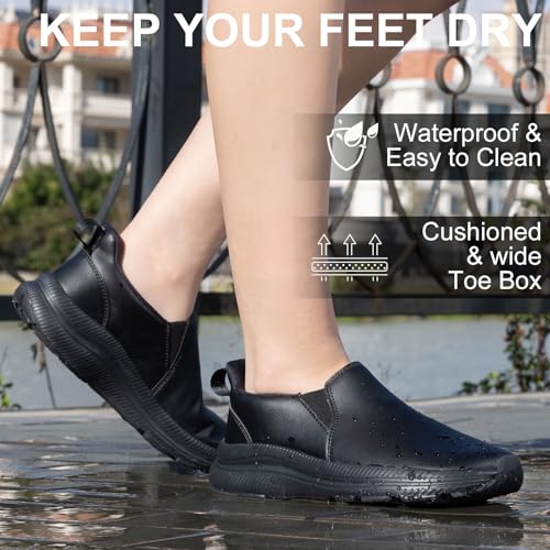 Image of ZOVE Wide Toe Box Shoes Women Wide Width Waterproof Leather Hands Free Nursing Sneakers Ultra Light Extra Wide Walking Sneakers Non-Slip Chef Diabetes Nurse Work Shoes