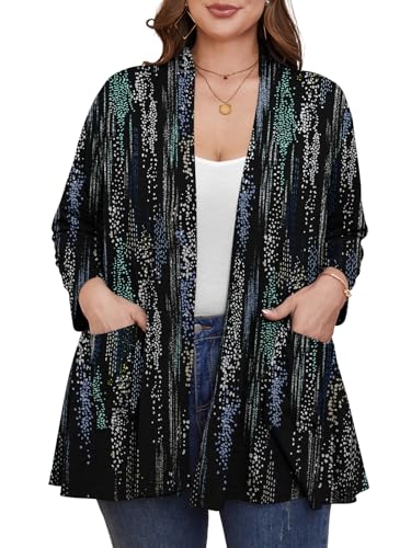 Image of BELAROI Plus Size Lightweight Cardigan Sweaters for Women Casual Open Front 3 /4 Sleeve Cover Up