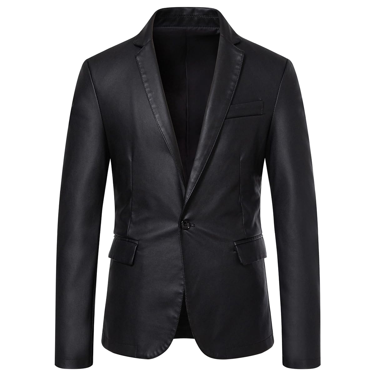 Men's Casual Notched Collar One Button Faux Leather Blazer Suit Jacket Sport Coats-picture-49