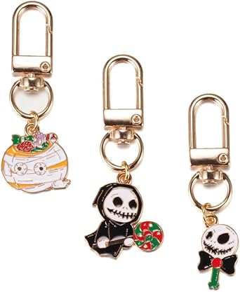 3pcs Hellowen Cute Keychain Set Christmas Tree Cherry Cat Candy Skull Ghost Small Key Chain for Women Bag Charm Car Key Ring Pendant CANDY