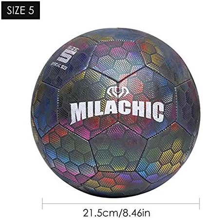 monshop Reflective Football, Football Training Balls, Holographic Glowing Reflective Soccer Ball Size 5 / Size 4 Football, Personalised Football Camera Flash Reflective For Night Training