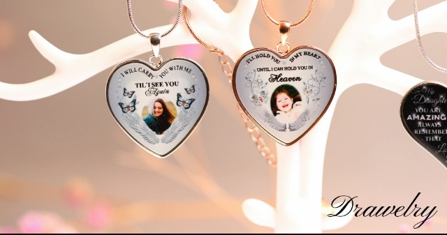 Drawelry Personalized Photo Memorial Necklace Customized Picture Pendant With Angel Wings Sterling Silver Dog Tag Chain For Women Men I Will Carry You With Me Heart Memory Necklace Jewelry Gift For - View #3