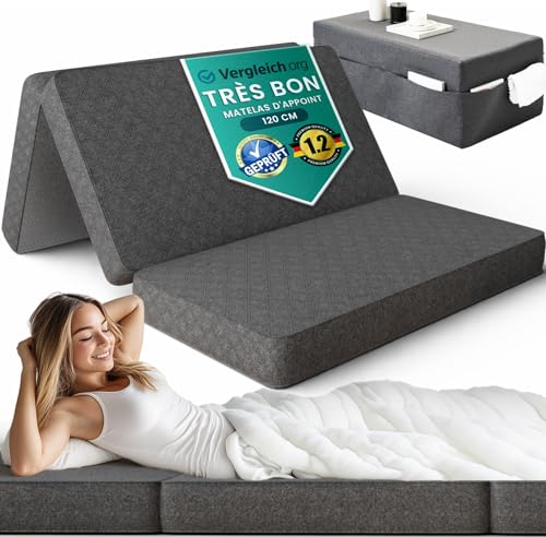 DYNMC you Matelas Pliable 2 Personnes en Mousse – 14 cm d’épaisseur – Idéal Camping, Maison, lit d’appoint ou Voyage (Gris, Matelas Double (120 cm) +...