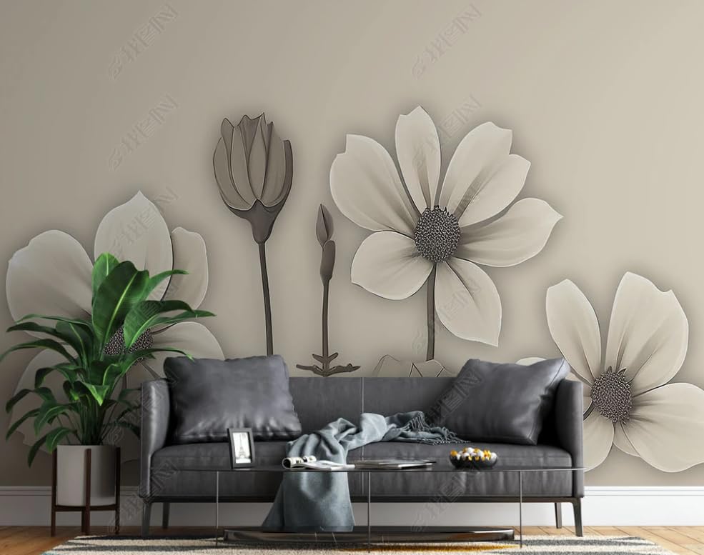 Poster géant mural fleurs 3D pour transformer l'ambiance d'un grand salon ou d'un restaurant