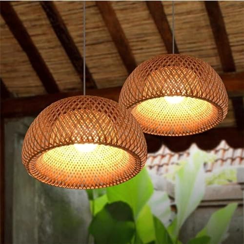 Image of Boho Pendant Light Fixture Bamboo Hanging Light Rattan Pendant Light Woven Wicker Shade Rattan Chandelier for Dining Living Bedroom Kitchen Farmhouse (Bulb not Include) (Round-13inches)