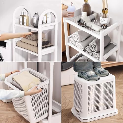 Panier à linge avec poignées et 3 bacs de rangement