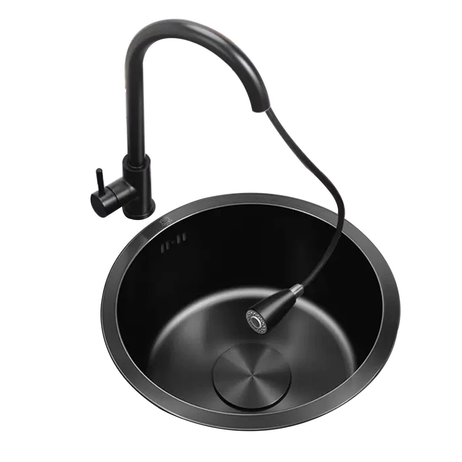 ZQFHSX Round Kitchen Sink with Pull-Out Tap and Complete Accessories for Built-In or Undermount Installation