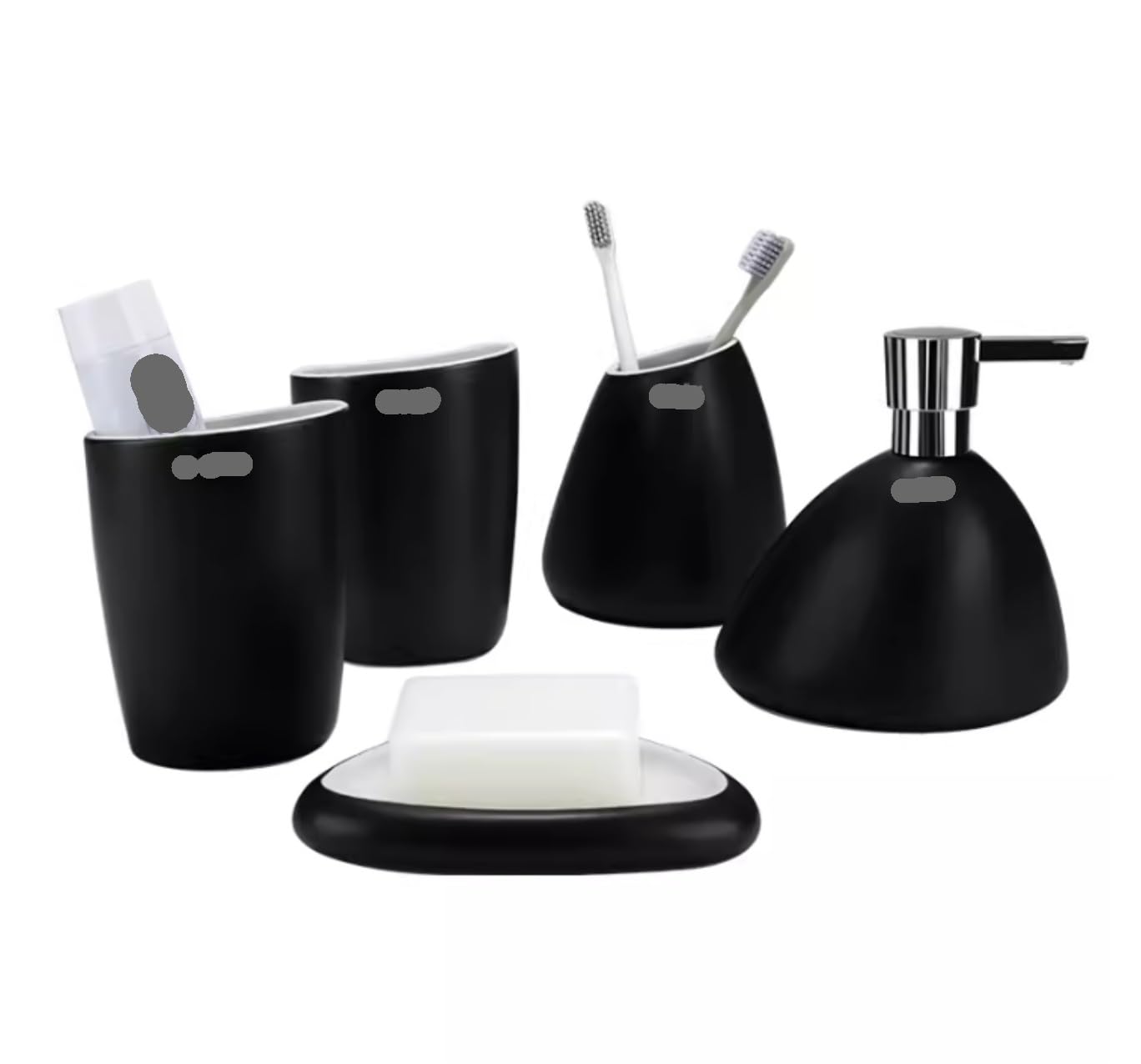 Badezimmer Set 5-teiliges Set Flüssigkeitsspender Seifenspender Badezimmer Mundwasserbecher Kit Home Toilettenartikel Dekoration Organizer(Black)