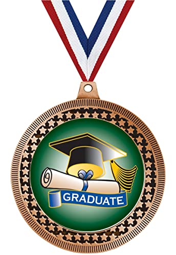 2.75" Graduation Medal Awards, Bronze Vega Graduation Team Trophy Awards Includes Free Neck Ribbon 100 Pack Prime