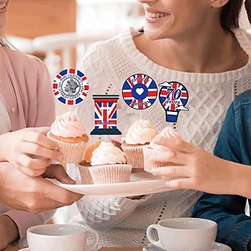 5 Pcs Decorações de bolo da União Jack 2022,24 peças de topo de bolo de jubileu de rainhas - Cupcake
