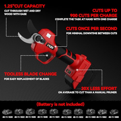 Image of Electric Pruning Shears for Milwaukee M18 Battery, Portable Cordless Pruning Shears with LCD Display&SK5 Blades, Adjustable Cutting Diameter 0.8-1.2 Inch for Gardening Tree Pruning(Tool Only)