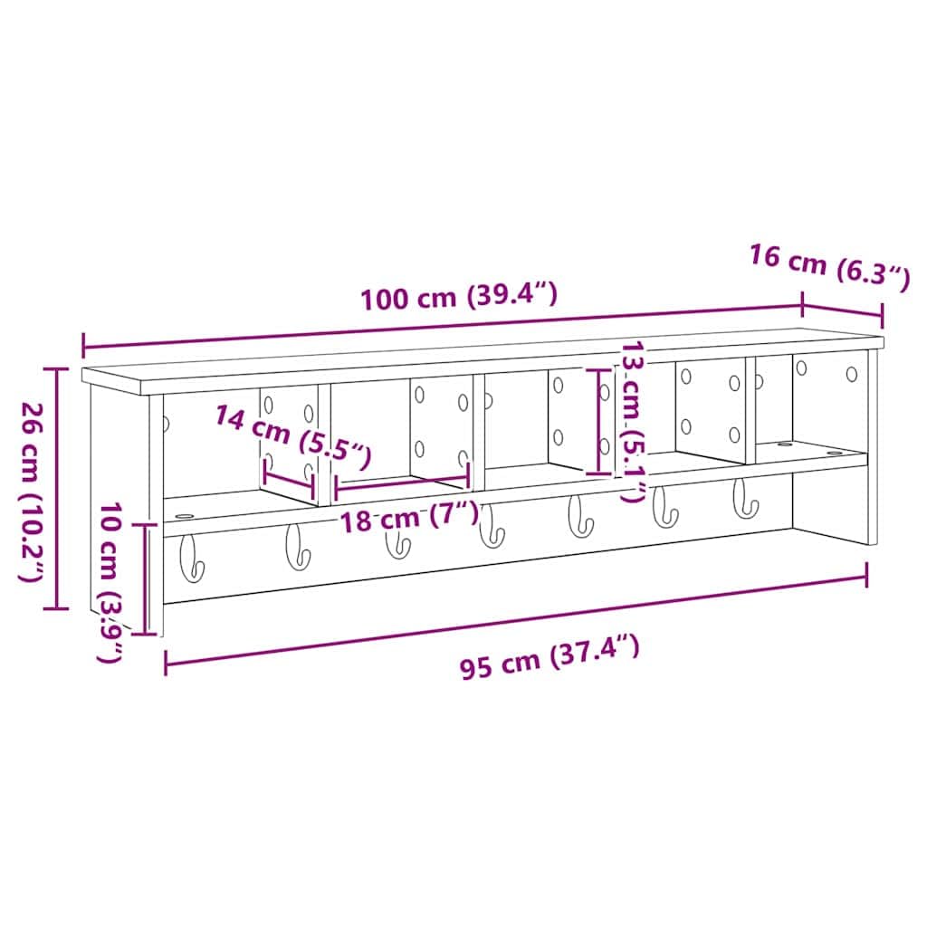vidaXL Wandmontierter Kleiderständer Räuchereiche 100 x 16 x 26 cm, Moderner Wandgarderobe, praktische Ablage für den Flur, platzsparender Stauraum, stylische Möbel-Lösung