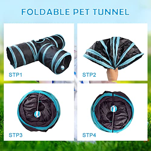 NANEEZOO Bunny Tunnel 3-Wege-Falttunnel für Kaninchenversteck, Kleintier-Aktivitätsrohr, Spielzeug für Zwergkaninchen, Meerschweinchen, Chinchilla, Frettchen und Kätzchen (Blau)