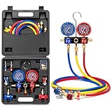 VIVOHOME HVAC Manifold Gauge Set with R134a R1234yf Quick Couplers and Can Taps, Automotive AC Gauges with 3 Hoses for Car Freon Charging and Evacuation