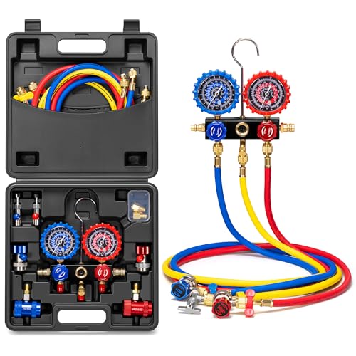 VIVOHOME HVAC Manifold Gauge Set with R134a R1234yf Quick Couplers and Can Taps, Automotive AC Gauges with 3 Hoses for Car Freon Charging and Evacuation by VIVOHOME - Used condition - US$52.49