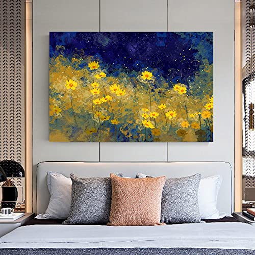 Affiche Chrysanthèmes dans le Ciel Nocturne Peinture Toile 60x80cm Décor Salon
