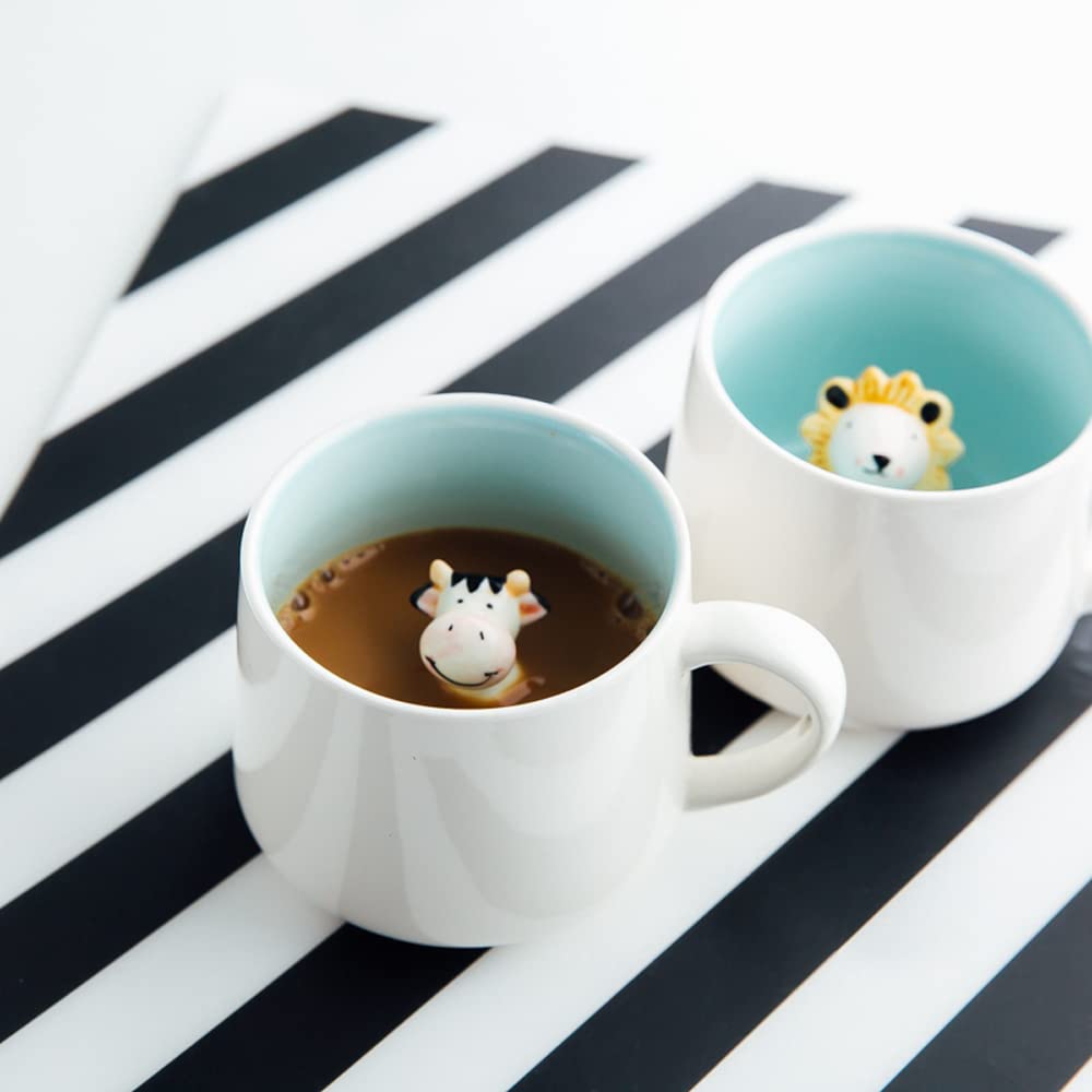 Arawat 3D-mok met kikker aan de binnenkant, grappige mok van keramiek, met lepel en onderzetter, voor koffie/thee/espresso/cappuccino, 350 ml, verjaarscadeau voor vriend, vriendin, man, vrouw
