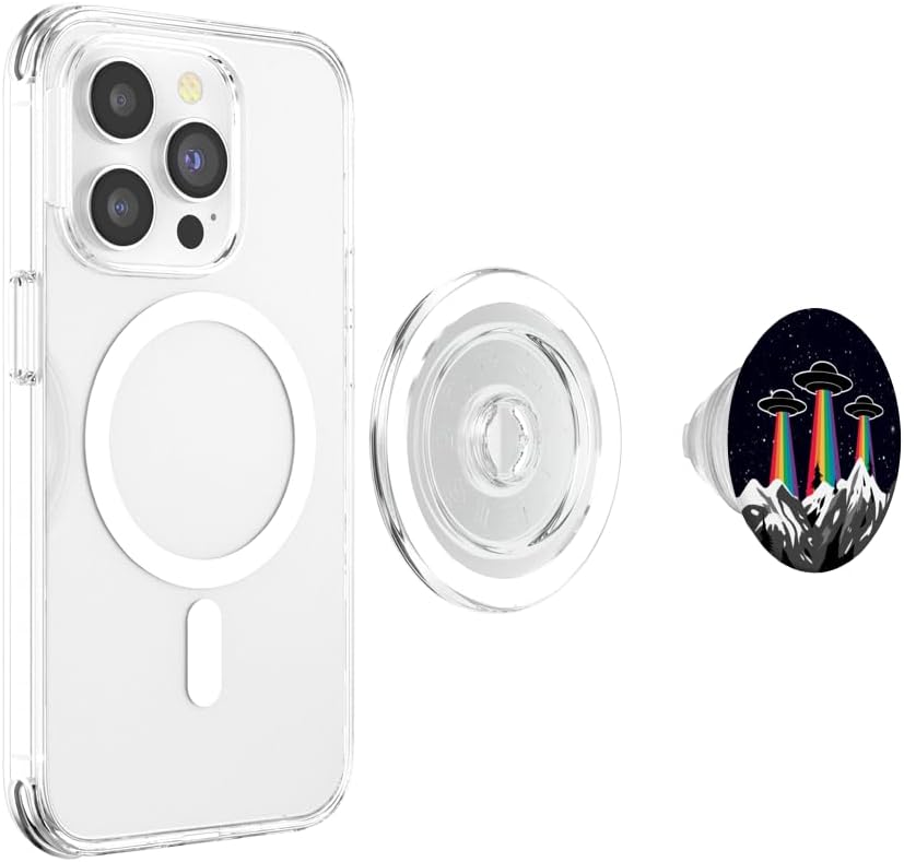 Alien Rainbow UFO Galaxy Birthday Christmas Gift PopSockets PopGrip: Swappable Grip for Phones & Tablets PopSockets MagSafe PopGrip for iPhone