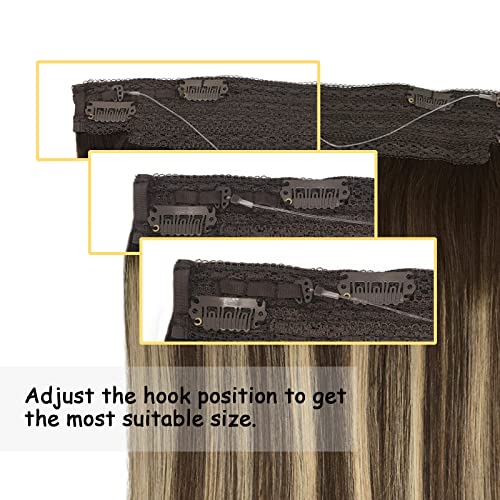 Goo Goo Remy Human Hair Extensions 100G Halo Hair Extensions Ombre Chocolate Brown To Honey Blonde 20 Inch Real Wire Hair Extensions Flip In Invisible Crown Hairpiece Secret Fish Extensions #TOP3