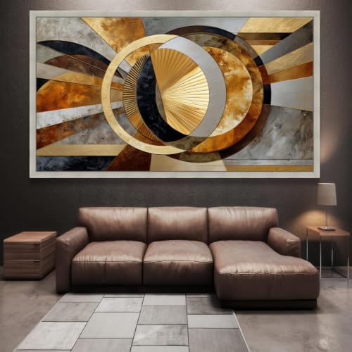 Tableau sur toile cercles géométriques dorés 70x110cm chic