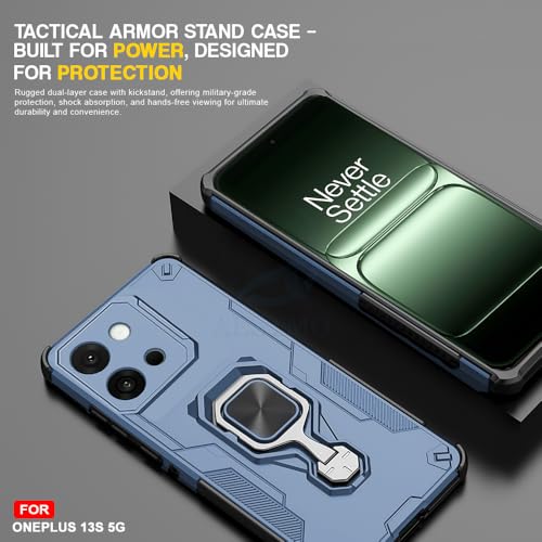 Image of AESTMO Armor Back Cover for OnePlus 13S 5G | Ring Holder & Kickstand & Camera Protection in-Built | 360 Degree Protection Back Case Cover (Blue)
